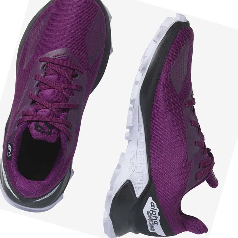 Kids' Salomon ALPHACROSS BLAST CLIMASALOMON™ WATERPROOF Trail Running Shoes Purple | 75468-WKMO