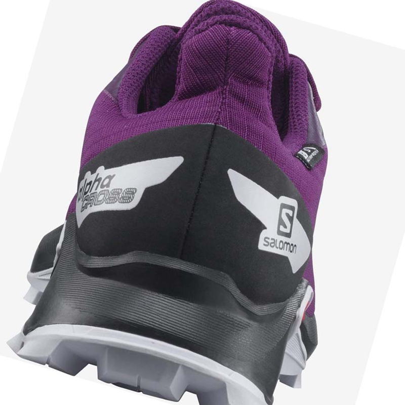 Kids' Salomon ALPHACROSS BLAST CLIMASALOMON™ WATERPROOF Trail Running Shoes Purple | 75468-WKMO