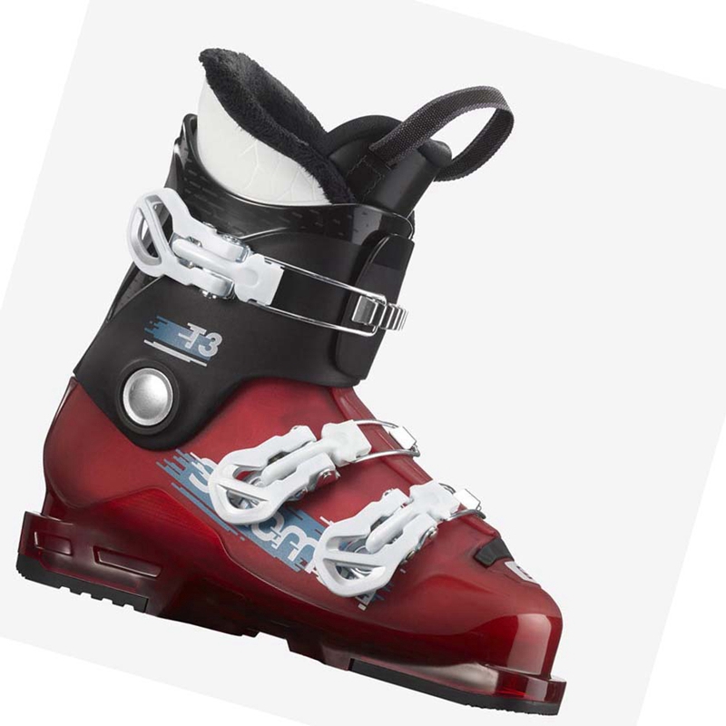 Kids\' Salomon T3 RT Ski Boots Black / Red / White | 40169-WKOL