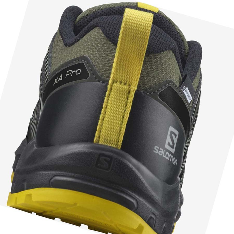 Kids' Salomon XA PRO V8 CLIMASALOMON™ WATERPROOF Trail Running Shoes Olive | 40569-HJFX