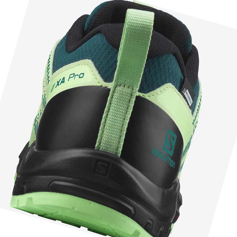 Kids' Salomon XA PRO V8 CLIMASALOMON™ WATERPROOF Trail Running Shoes Green | 54392-XNPB