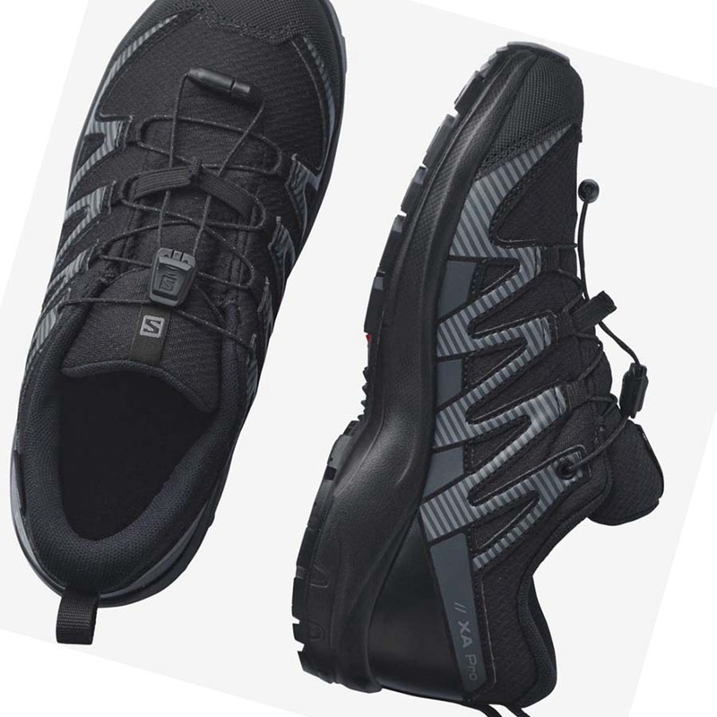 Kids' Salomon XA PRO V8 CLIMASALOMON™ WATERPROOF Hiking Shoes Black | 80296-DGBK