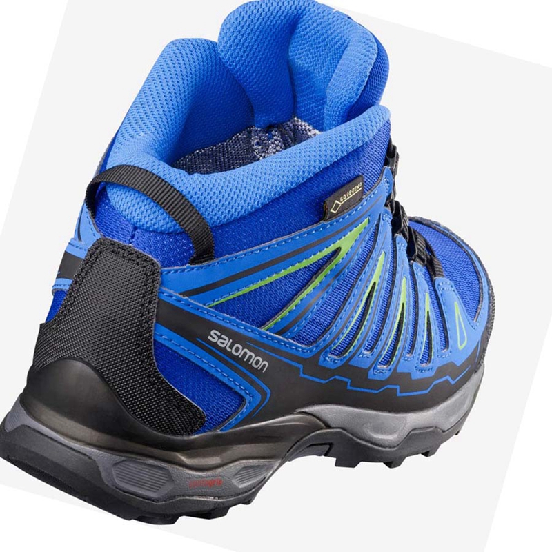 Kids' Salomon X-ULTRA MID GORE-TEX GTX Hiking Shoes Blue | 69823-HUAZ