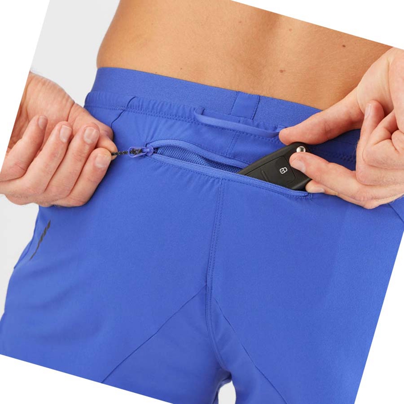 Men's Salomon CROSS 3'' Shorts Blue | 96357-QONK