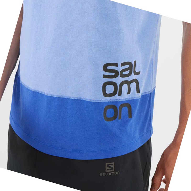 Men's Salomon CROSS RUN GRAPHIC T Shirts Blue | 59674-YPEC