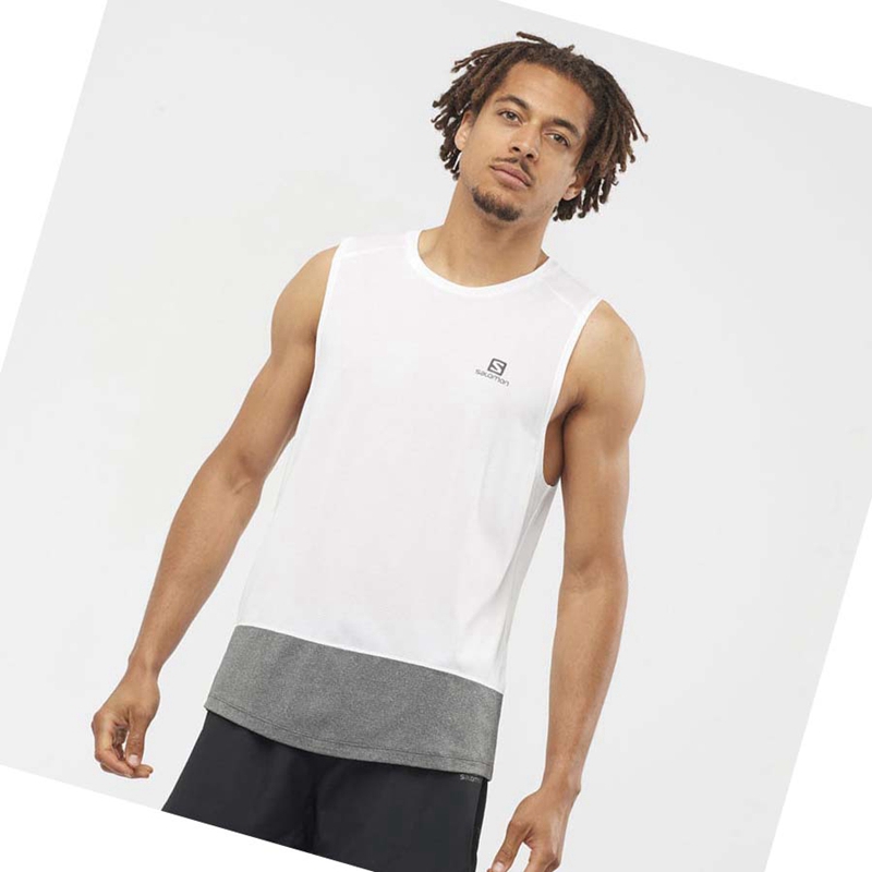 Men's Salomon CROSS RUN T Shirts White | 18602-DLZO