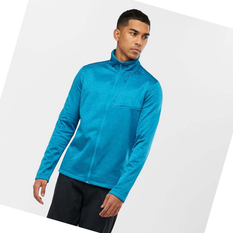 Men's Salomon ESSENTIAL LIGHTWARM HEATHER Hoodie Blue | 51746-RPFZ