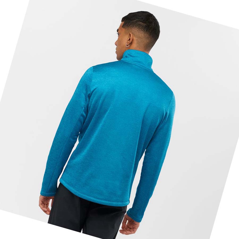 Men's Salomon ESSENTIAL LIGHTWARM HEATHER Hoodie Blue | 51746-RPFZ