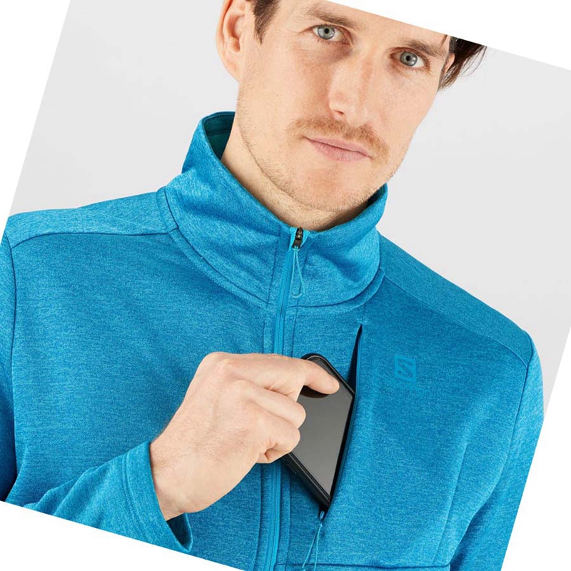 Men's Salomon ESSENTIAL LIGHTWARM HEATHER Hoodie Blue | 51746-RPFZ