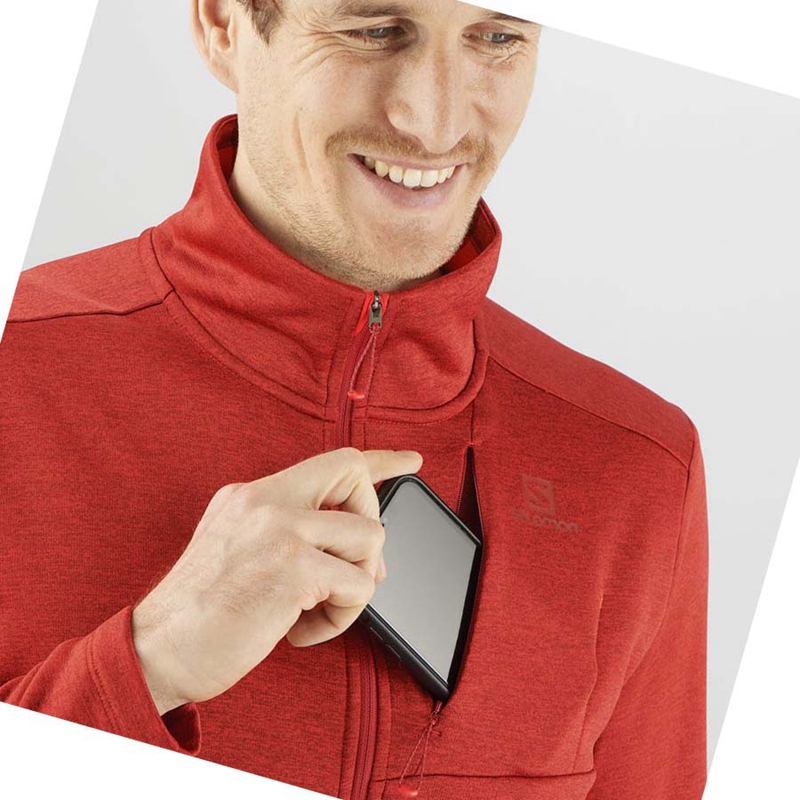 Men's Salomon ESSENTIAL LIGHTWARM HEATHER Hoodie Red | 94350-XBEC