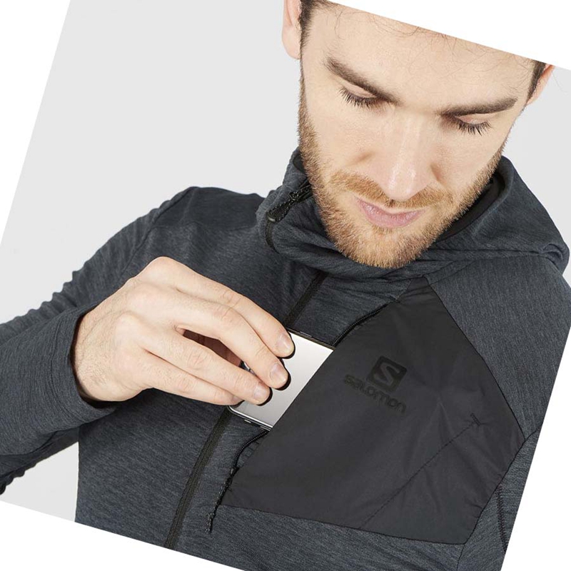 Men's Salomon ESSENTIAL LIGHTWARM HOODED Hoodie Black | 26094-XJDS