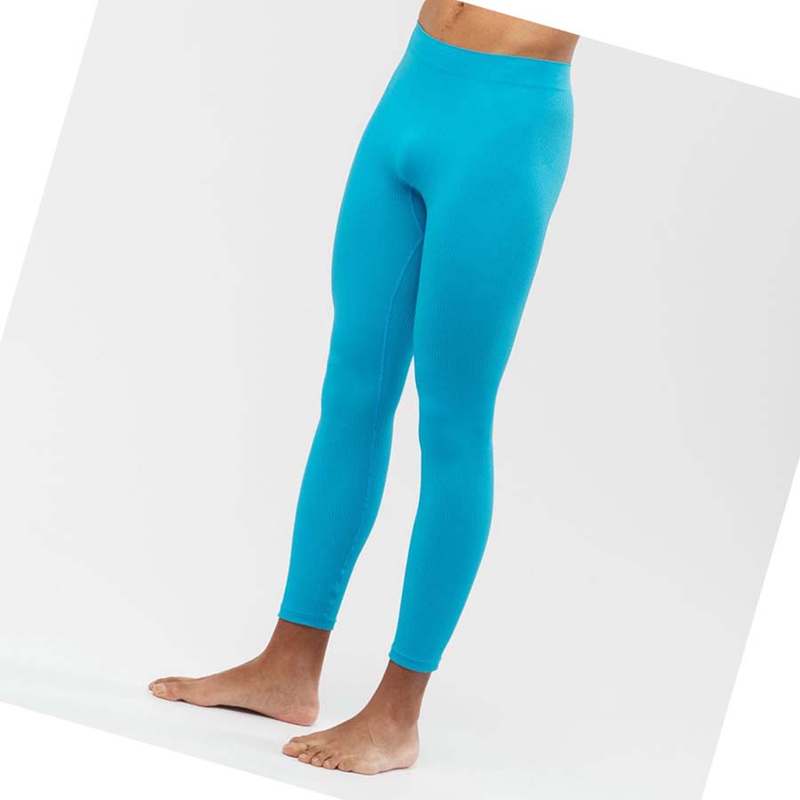 Men's Salomon ESSENTIAL SEAMLESS Pants Blue | 31465-SUJP