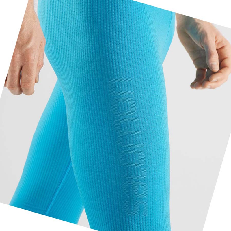 Men's Salomon ESSENTIAL SEAMLESS Pants Blue | 31465-SUJP