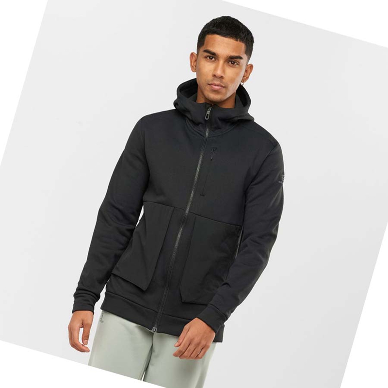 Men's Salomon ESSENTIAL WARM FLEECE Hoodie Black | 68034-HNRP