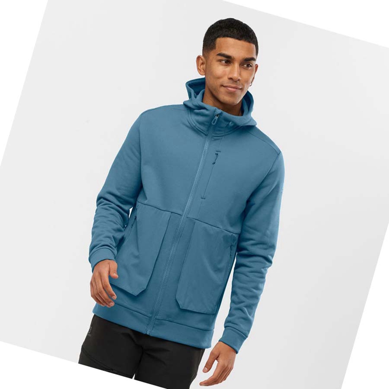 Men's Salomon ESSENTIAL WARM FLEECE Hoodie Blue | 73620-IQSV