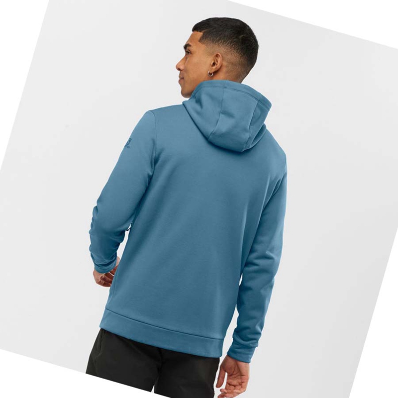 Men's Salomon ESSENTIAL WARM FLEECE Hoodie Blue | 73620-IQSV