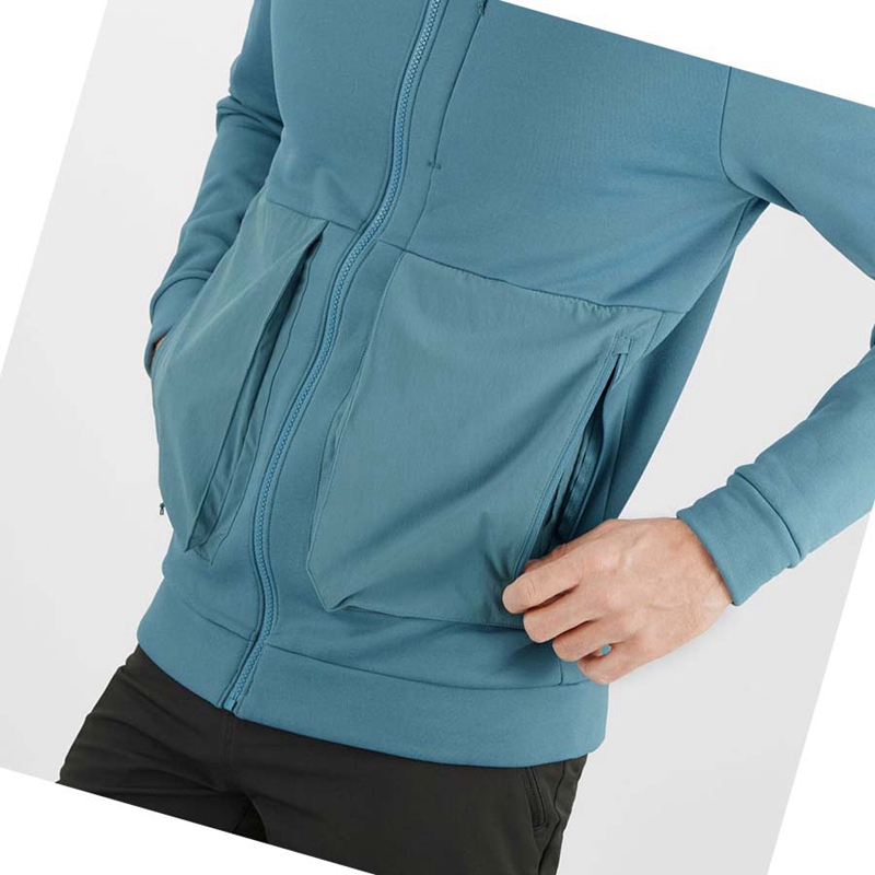 Men's Salomon ESSENTIAL WARM FLEECE Hoodie Blue | 73620-IQSV