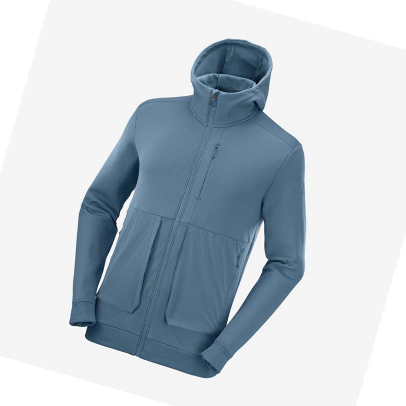 Men\'s Salomon ESSENTIAL WARM FLEECE Hoodie Blue | 73620-IQSV