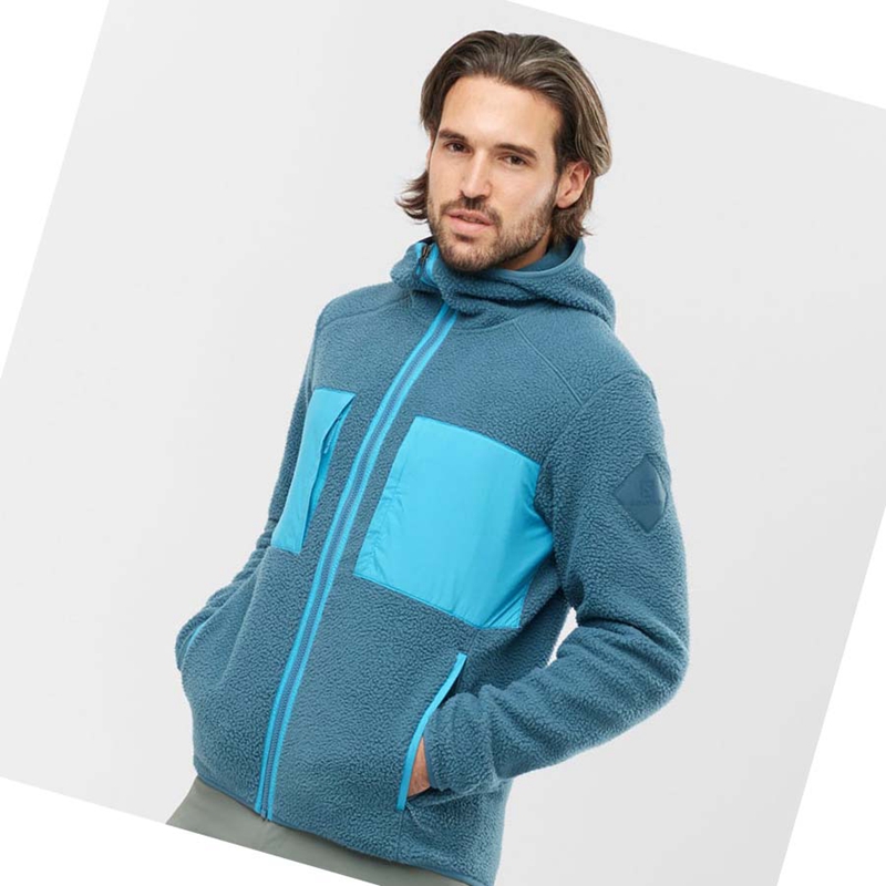 Men's Salomon ESSENTIAL WARM TEDDY Hoodie Blue | 35284-HDVU