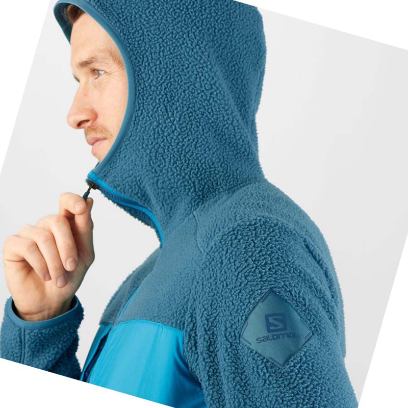 Men's Salomon ESSENTIAL WARM TEDDY Hoodie Blue | 35284-HDVU