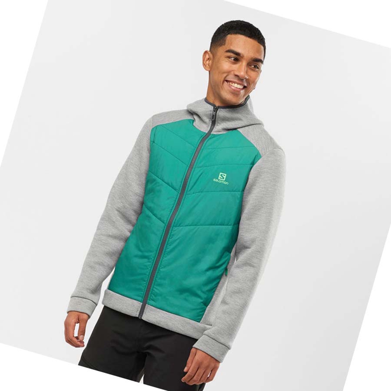 Men's Salomon ESSENTIAL XWARM HYBRID Hoodie Green | 26095-FLQT