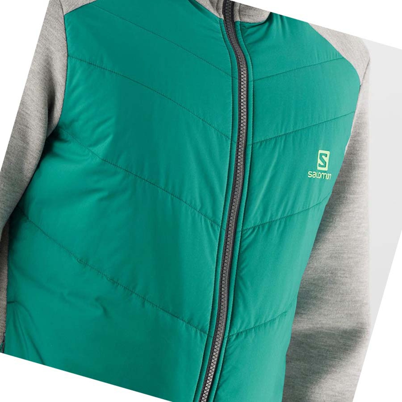 Men's Salomon ESSENTIAL XWARM HYBRID Hoodie Green | 26095-FLQT