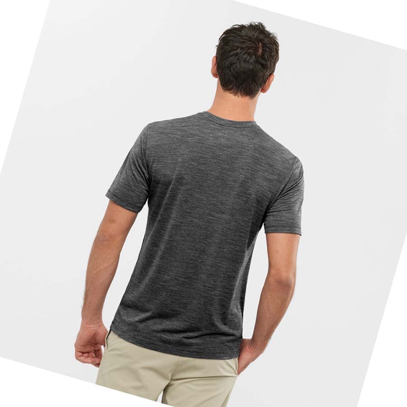 Men's Salomon OUTLIFE MERINO BLEND T Shirts Black | 81452-SRNZ