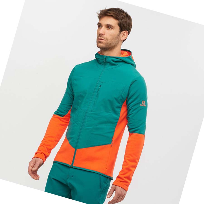 Men's Salomon OUTLINE WARM HYBRID Hoodie Green | 05674-LJIN