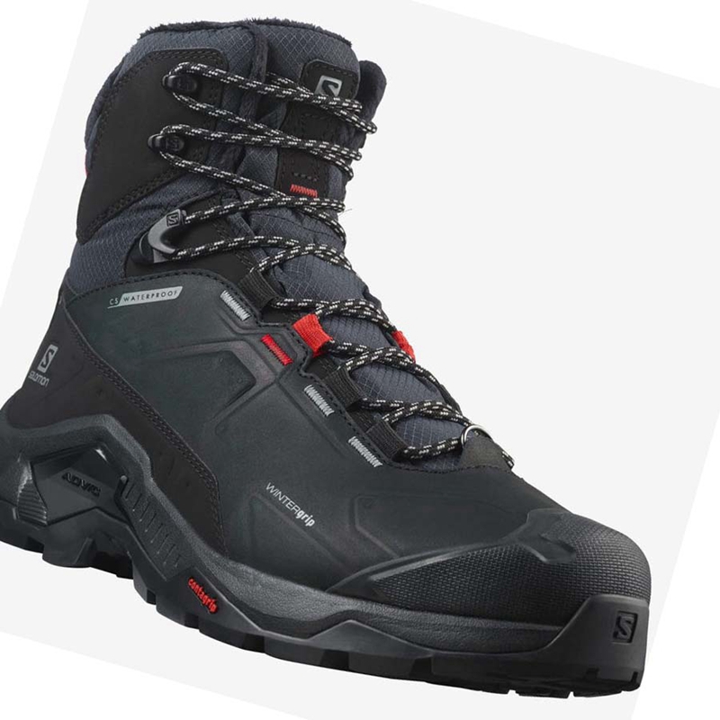 Men's Salomon QUEST WINTER THINSULATE™ CLIMASALOMON™ WATERPROOF Winter Boots Black | 12957-RMOE