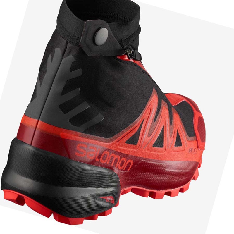 Men's Salomon SNOWSPIKE CLIMASALOMON™ WATERPROOF Trail Running Shoes Black / Red | 30624-YHDJ