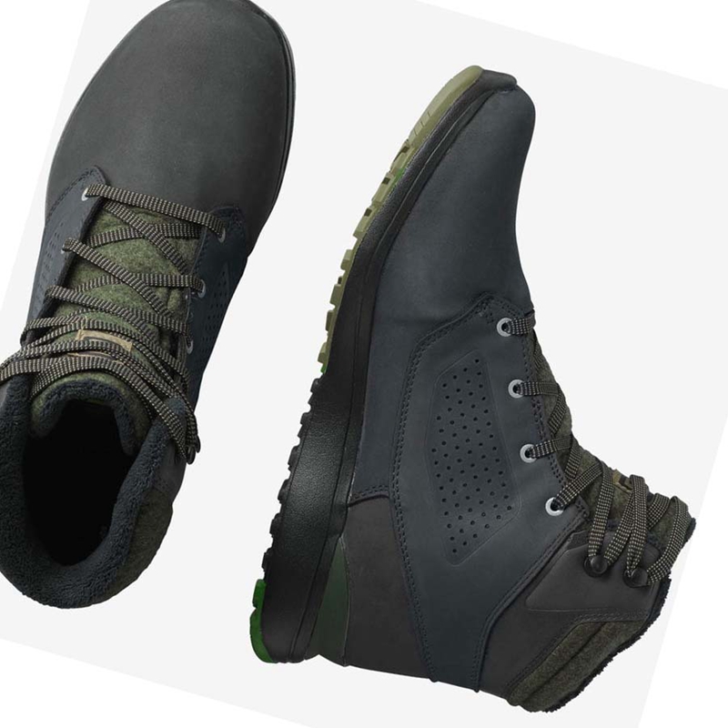 Men's Salomon UTILITY WINTER CLIMASALOMON™ WATERPROOF Winter Boots Black / Green | 08352-KMQL