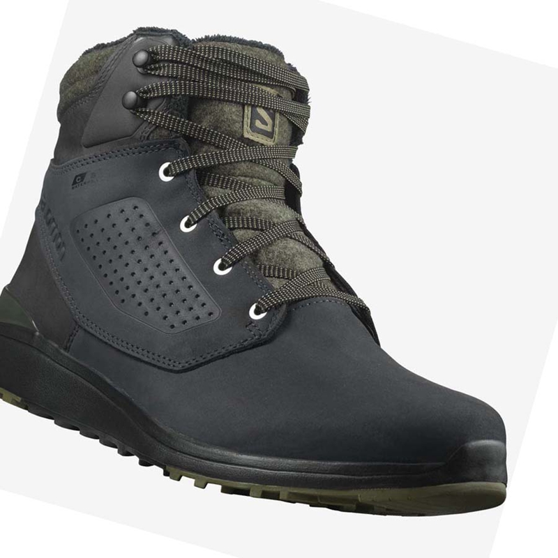 Men's Salomon UTILITY WINTER CLIMASALOMON™ WATERPROOF Winter Boots Black / Green | 08352-KMQL