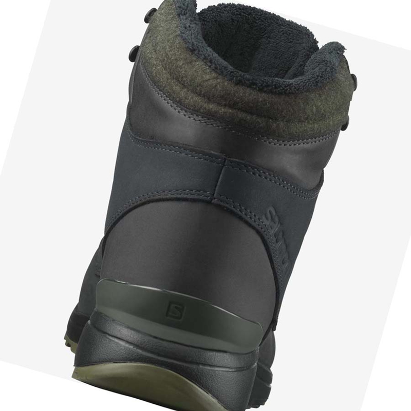 Men's Salomon UTILITY WINTER CLIMASALOMON™ WATERPROOF Winter Boots Black / Green | 08352-KMQL