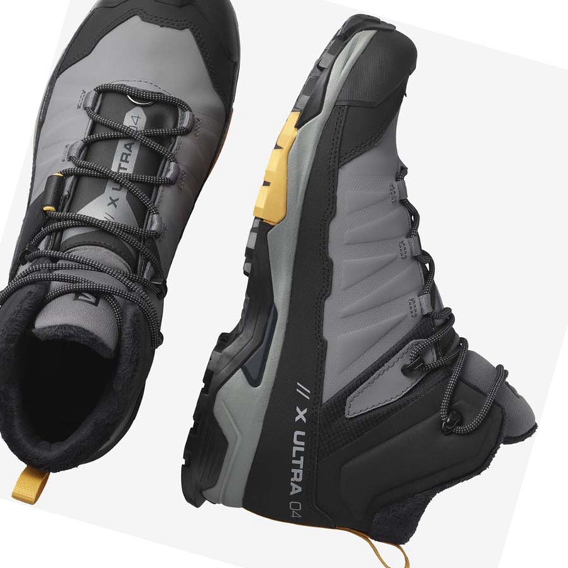 Men's Salomon X ULTRA 4 MID WINTER THINSULATE™ CLIMASALOMON™ Winter Boots Black / Grey | 06759-YLVW