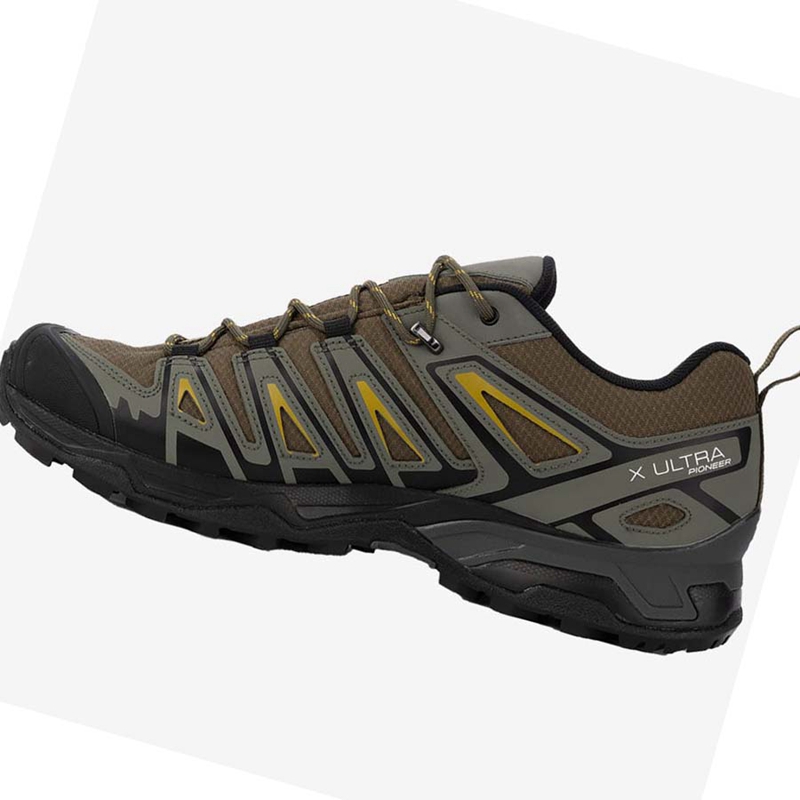 Men's Salomon X ULTRA PIONEER CLIMASALOMON™ WATERPROOF Hiking Shoes Olive / Black | 84576-NPAU