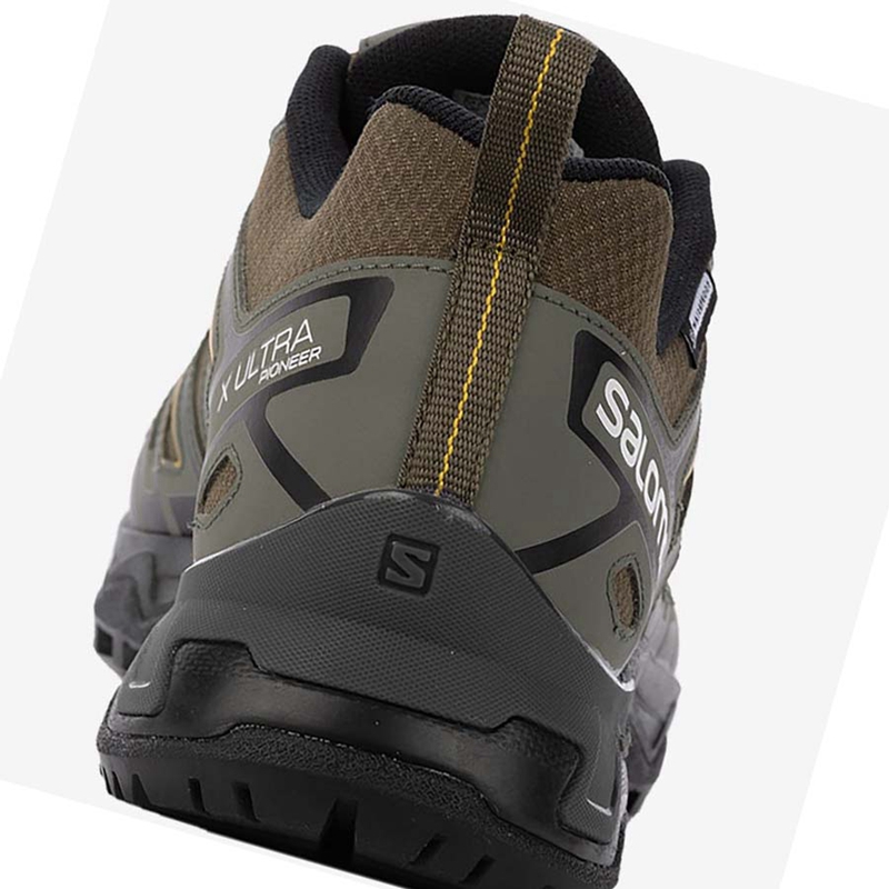 Men's Salomon X ULTRA PIONEER CLIMASALOMON™ WATERPROOF Hiking Shoes Olive / Black | 84576-NPAU