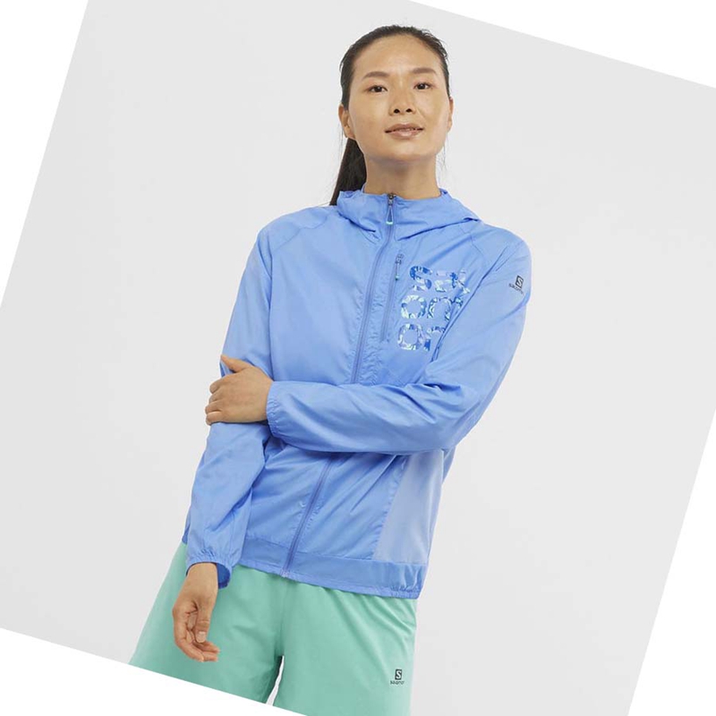 Women's Salomon BONATTI CROSS WIND WINDBREAKERS Jackets Blue | 74015-VQCB