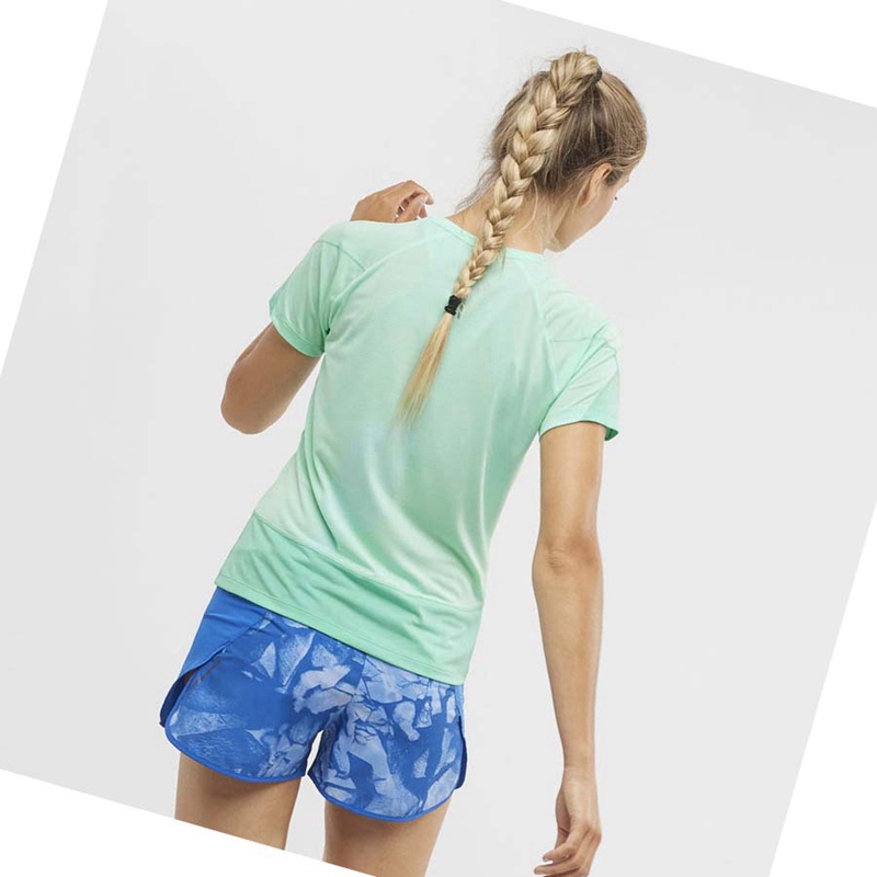 Women's Salomon CROSS RUN T Shirts Green | 13840-EBOC