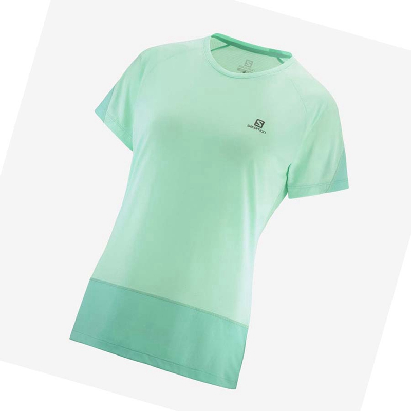 Women\'s Salomon CROSS RUN T Shirts Green | 13840-EBOC