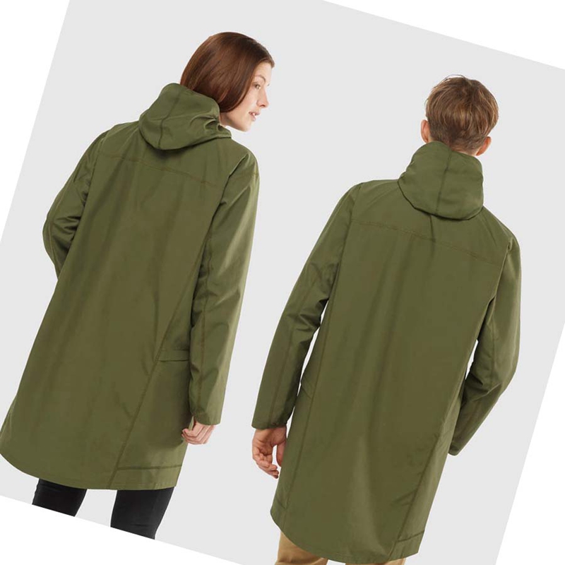 Women's Salomon OUTLIFE LONG PACKABLE WINDBREAKERS Jackets Olive | 85329-NZQC