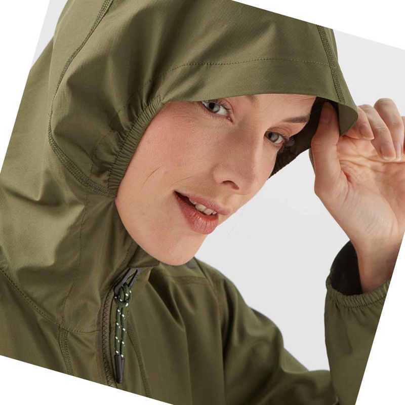 Women's Salomon OUTLIFE LONG PACKABLE WINDBREAKERS Jackets Olive | 85329-NZQC