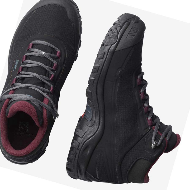 Women's Salomon SHELTER CLIMASALOMON™ WATERPROOF Winter Boots Black | 18072-VTRZ