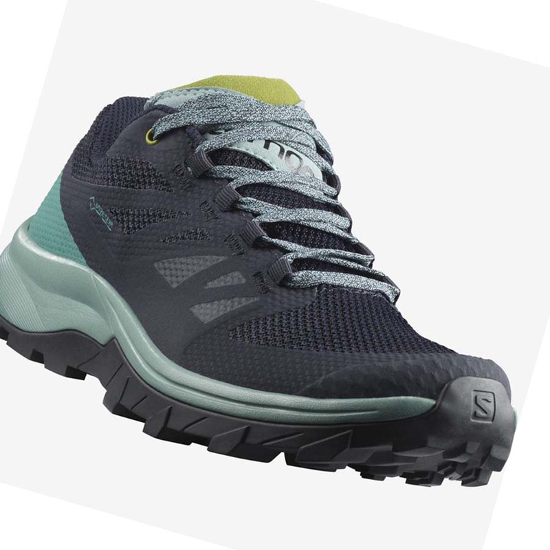 Women's Salomon WoOUTLINE GORE-TEX Hiking Shoes Black / Green | 29501-PIEA