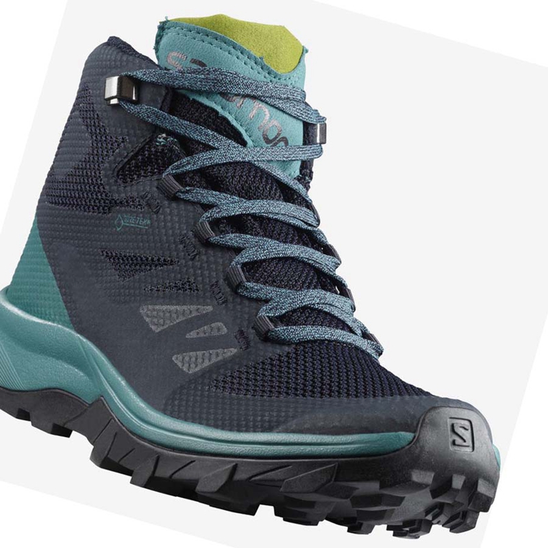 Women's Salomon WoOUTLINE MID GORE-TEX Hiking Shoes Black / Green | 54601-FMZW