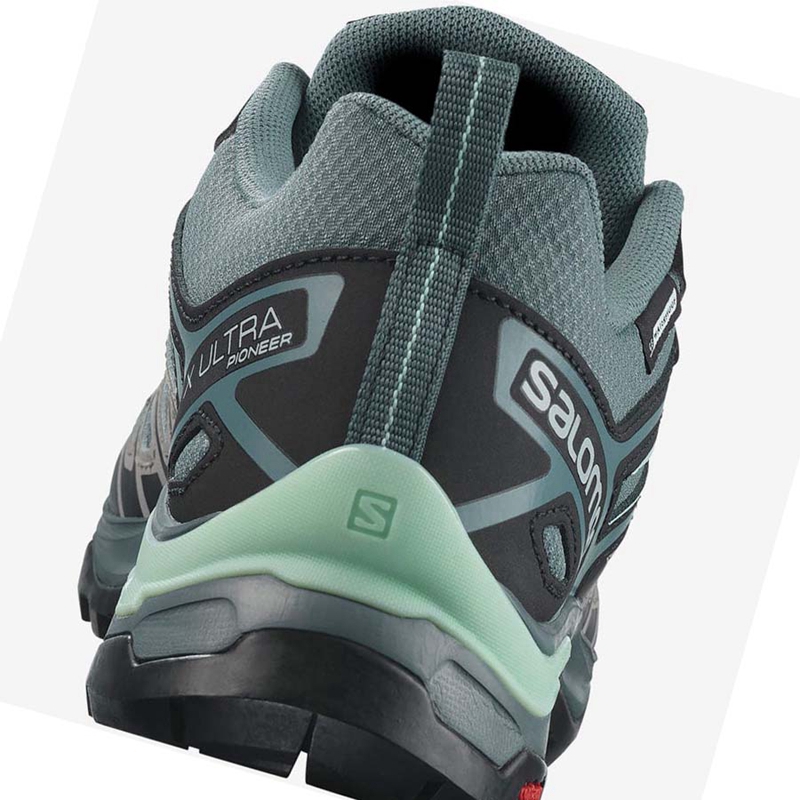 Women's Salomon WoX ULTRA PIONEER CLIMASALOMON™ WATERPROOF Hiking Shoes Green | 01548-DCUG