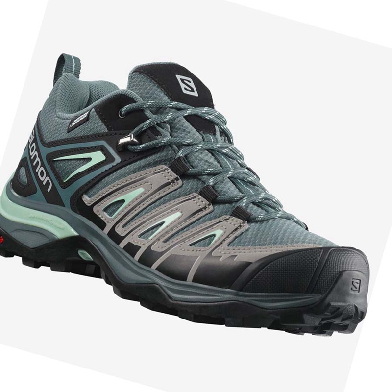 Women's Salomon WoX ULTRA PIONEER CLIMASALOMON™ WATERPROOF Hiking Shoes Green | 01548-DCUG