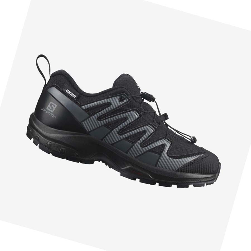 Kids' Salomon XA PRO V8 CLIMASALOMON™ WATERPROOF Trail Running Shoes Black | 95107-BRAT