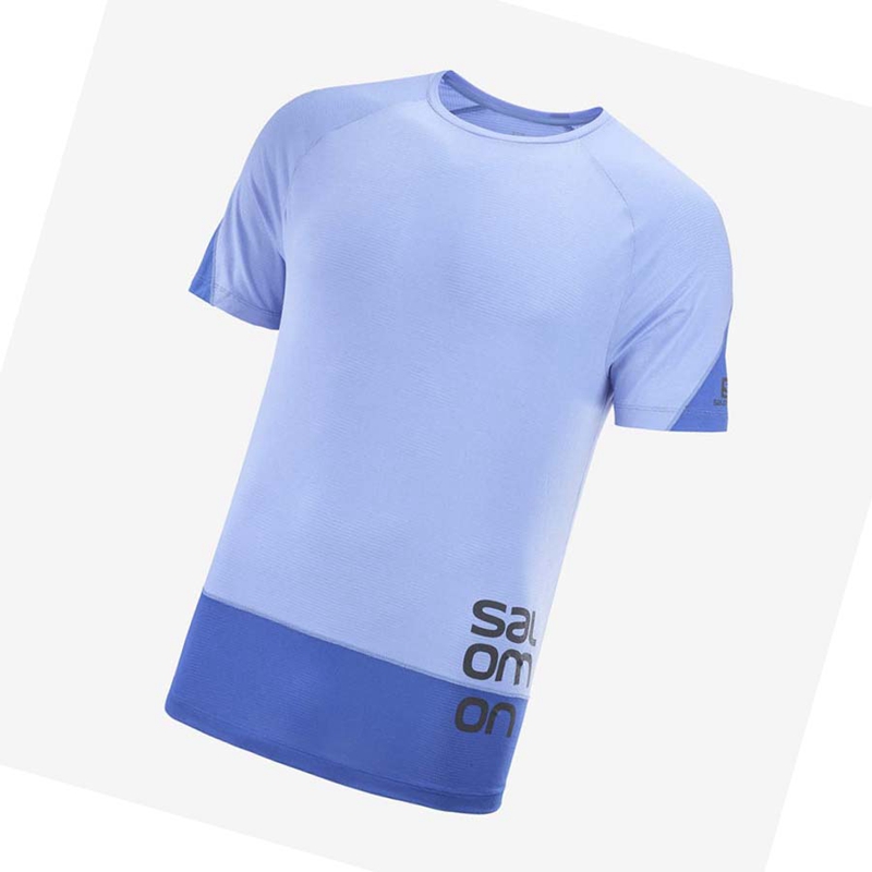 Men's Salomon CROSS RUN GRAPHIC T Shirts Blue | 59674-YPEC