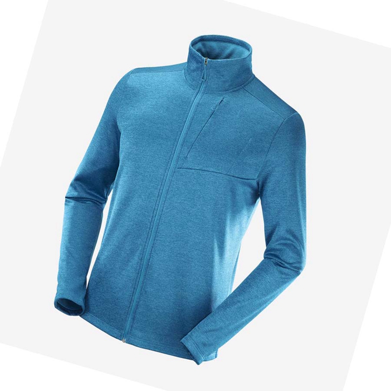 Men's Salomon ESSENTIAL LIGHTWARM HEATHER Hoodie Blue | 51746-RPFZ