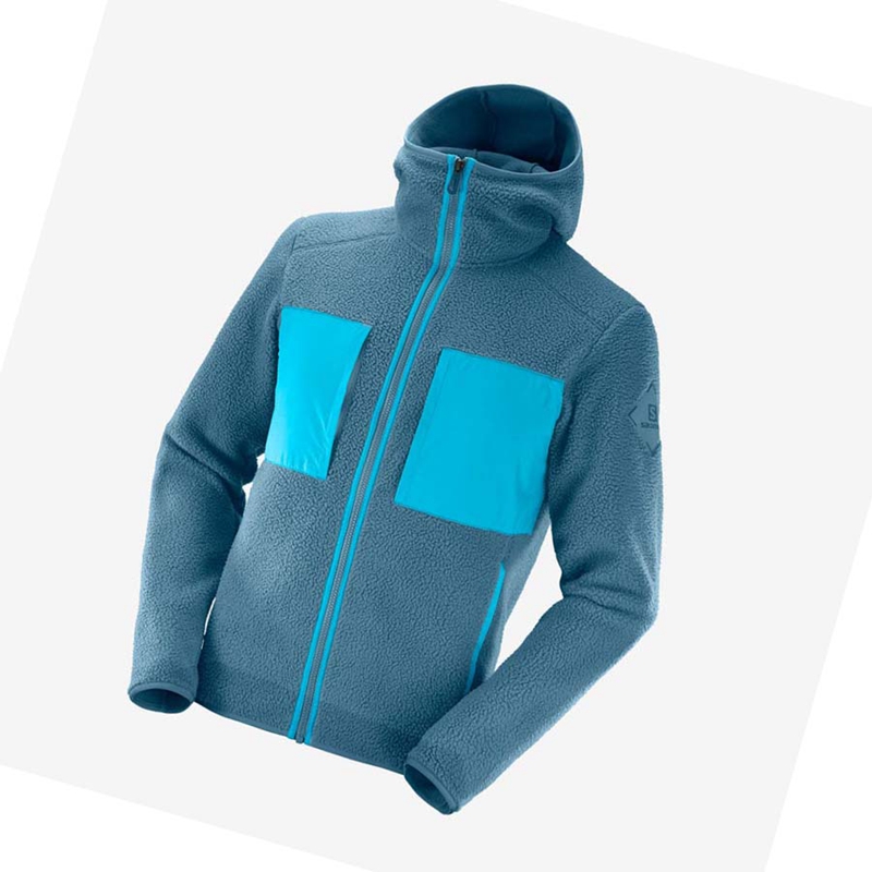 Men's Salomon ESSENTIAL WARM TEDDY Hoodie Blue | 35284-HDVU